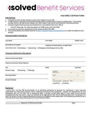 HSA Direct Deposit Form