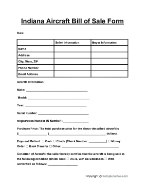 Indiana Aircraft Bill of Sale