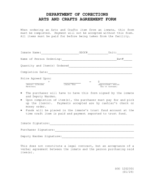 Arts and Crafts Agreement Form