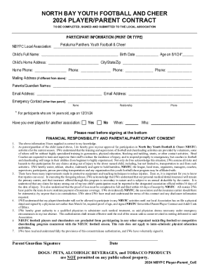 North Bay Youth Football and Cheer 2024 Player-Parent Contract