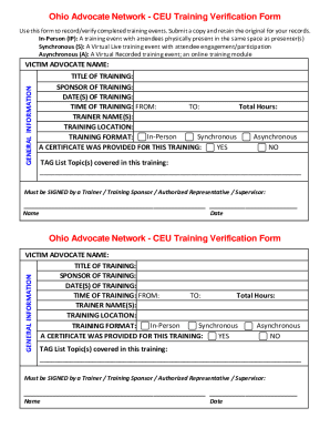 Ohio Advocate Network CEU Training Verification Form