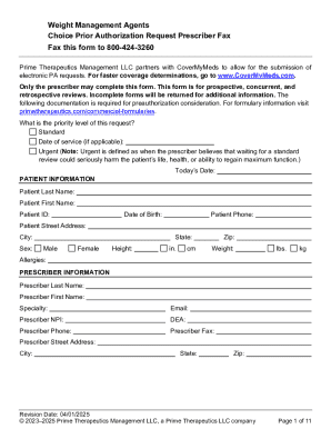 Weight Management Agents Prior Authorization Form