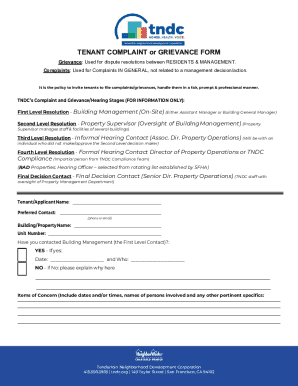 Tenant Complaint or Grievance Form