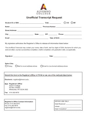 Unofficial Transcript Request Form