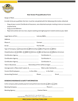 New Vendor Prequalification Form