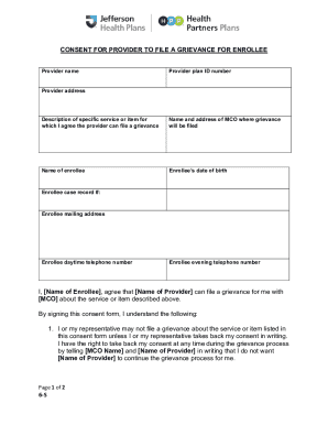 Consent for Provider to File Grievance