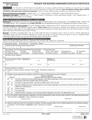 New York Business Amendment/Duplicate Certificate Request