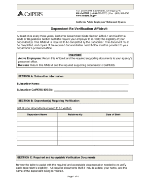California Dependent Re-Verification Affidavit