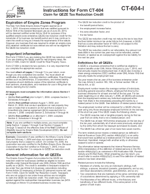New York QEZE Tax Reduction Credit Form CT-604