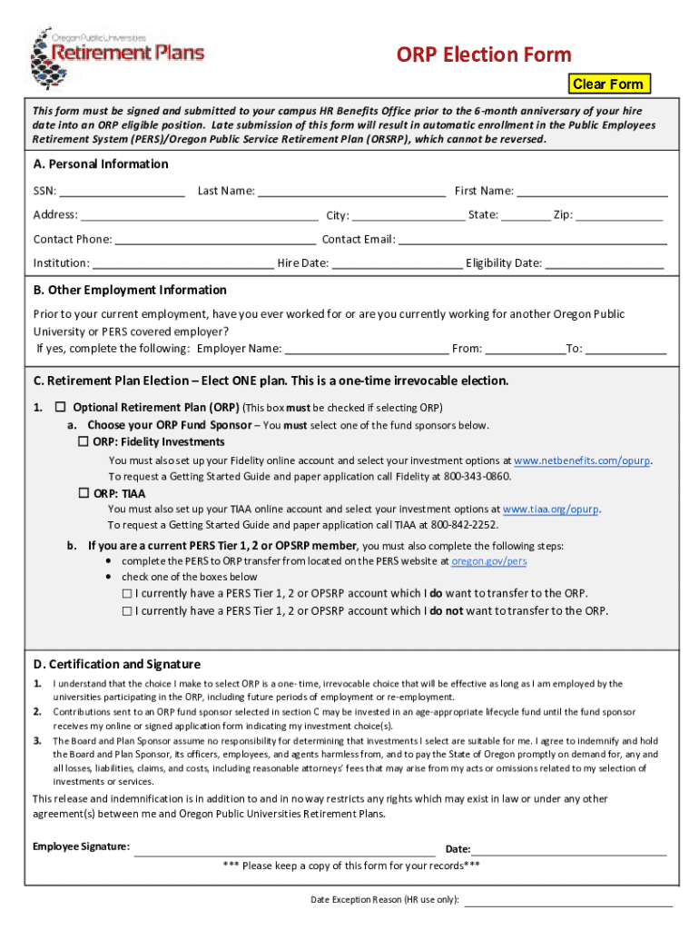 ORP Election Form - Blank Fillable Template | Fill Out, Print ...