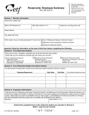 Wisconsin Reciprocity Employee Summary Form