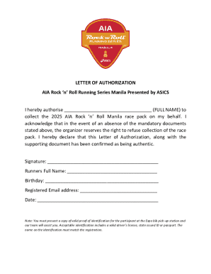 Letter of Authorization for Race Pack Collection