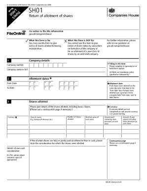 UK SH01 Return of Allotment of Shares