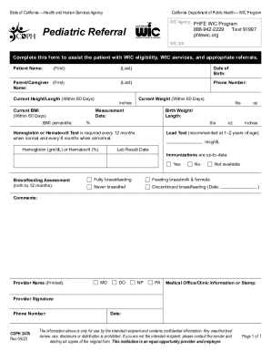 California WIC Pediatric Referral Form