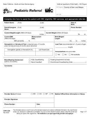 California WIC Pediatric Referral Form