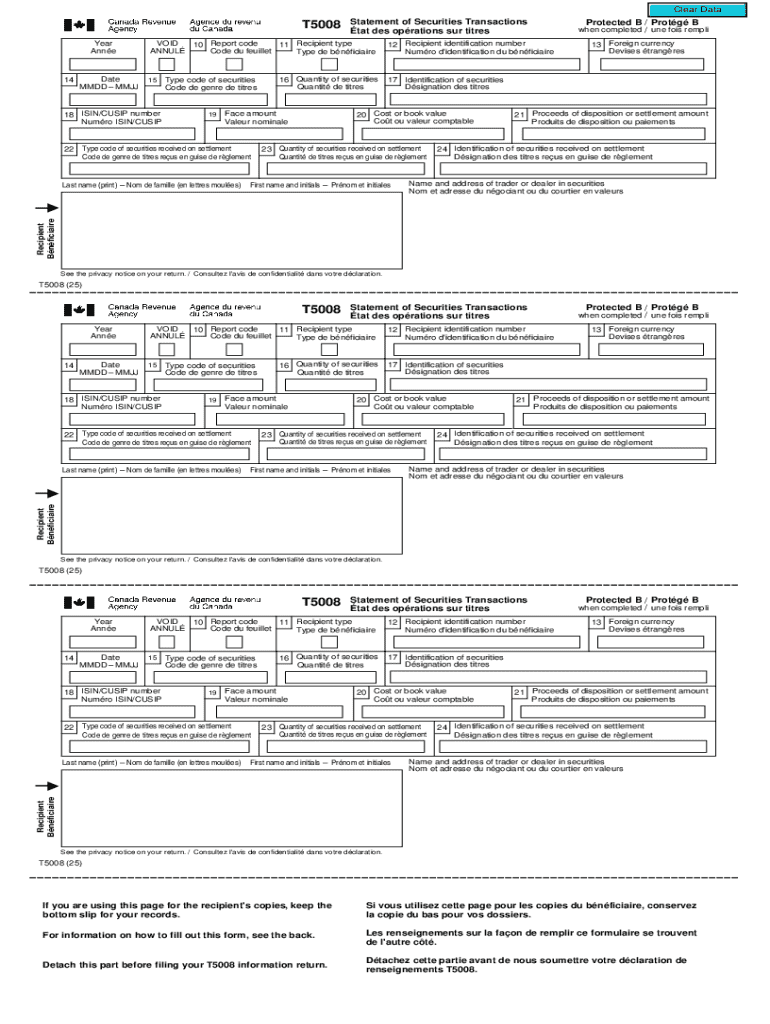 T5008 Statement of Securities Transactions Preview on Page 1