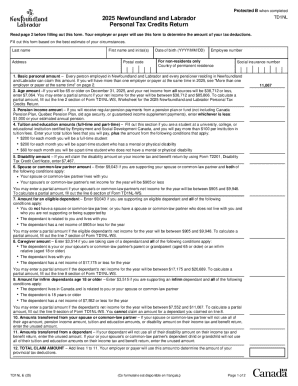 Newfoundland and Labrador TD1NL Personal Tax Credits Return