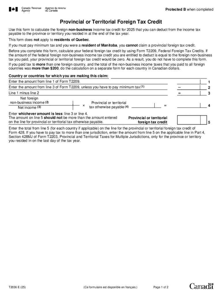 Provincial or Territorial Foreign Tax Credit Form Preview on Page 1
