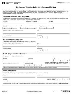 Canada Revenue Agency Representative Registration for Deceased Person