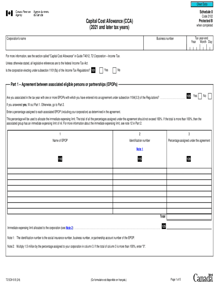 Schedule 8 Capital Cost Allowance Form Preview on Page 1
