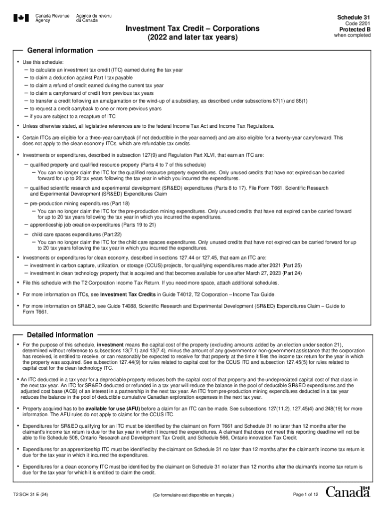 Schedule 31 Investment Tax Credit Form Preview on Page 1