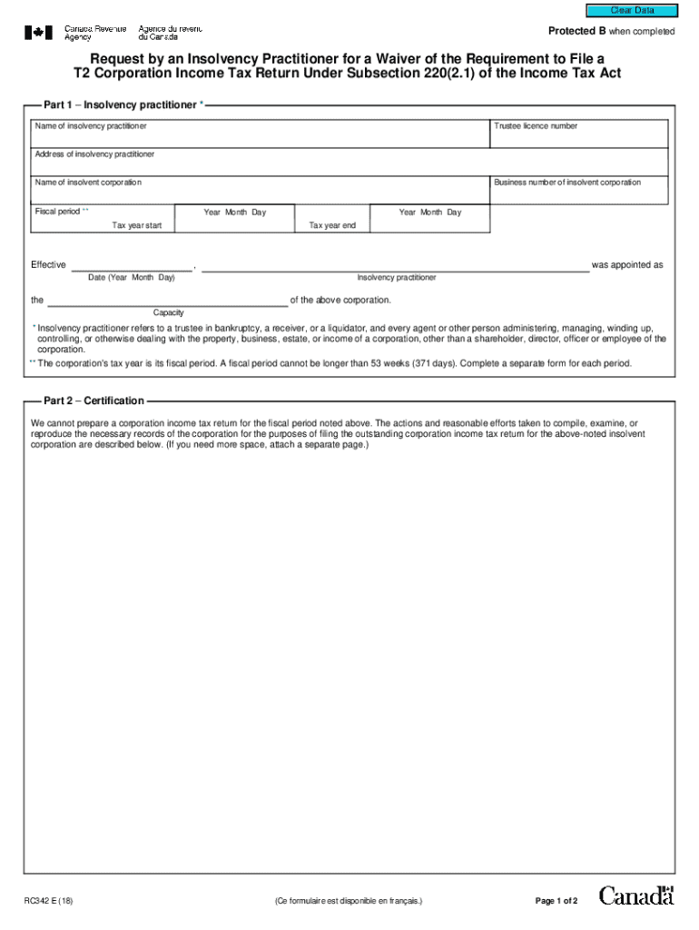 Request for Waiver of T2 Corporation Income Tax Return Preview on Page 1