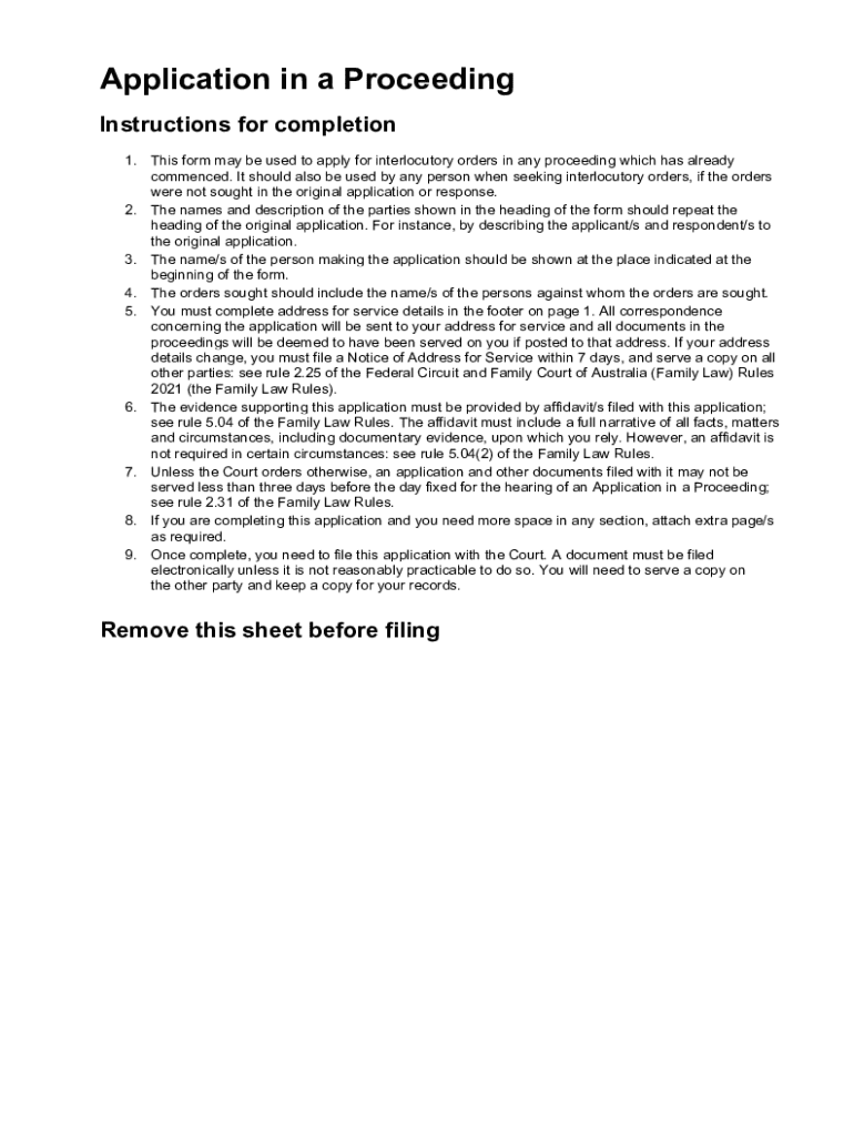 Application in a Proceeding Preview on Page 1