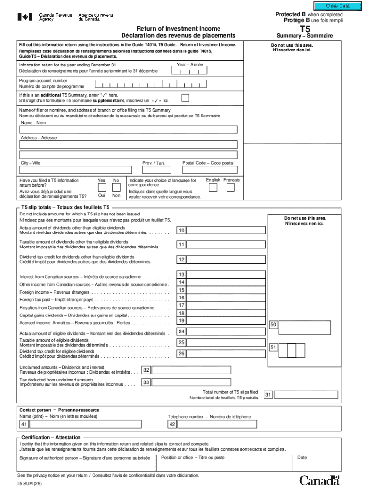 Canada T5 Return of Investment Income Preview on Page 1