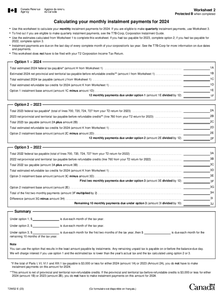 2024 Corporation Tax Instalment Worksheet Preview on Page 1