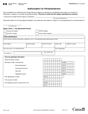 Authorization for Parliamentarians Form