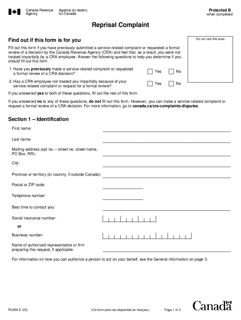 Canada Reprisal Complaint Form Preview on Page 1