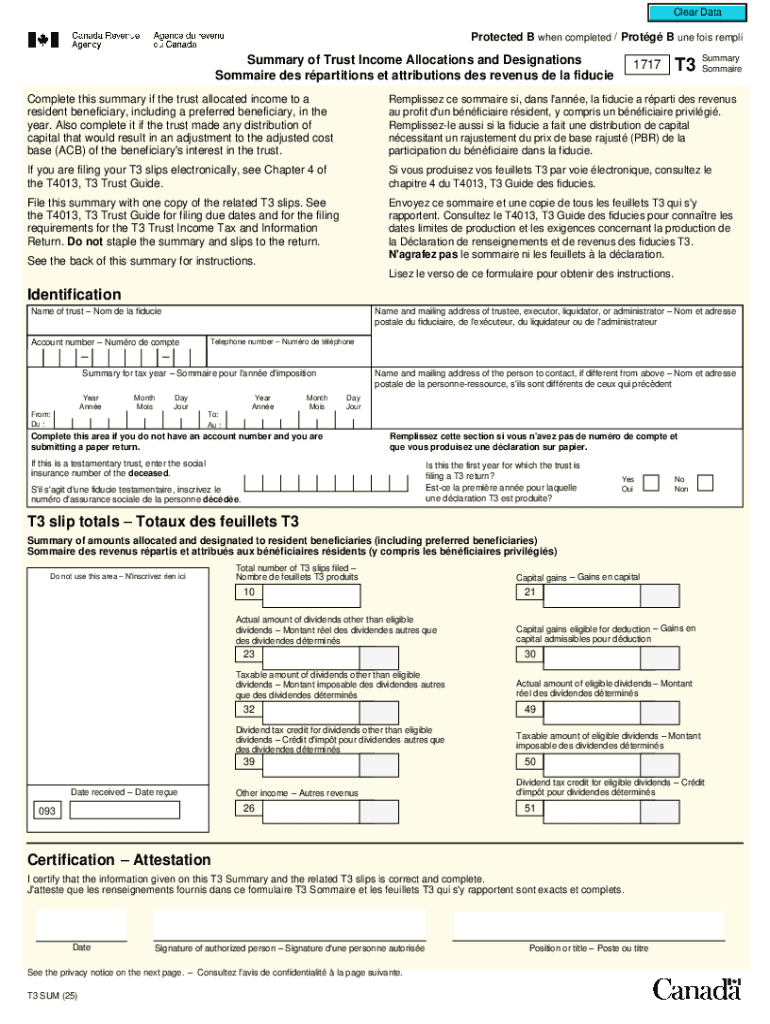 T3 Summary Trust Income Allocations Form Preview on Page 1