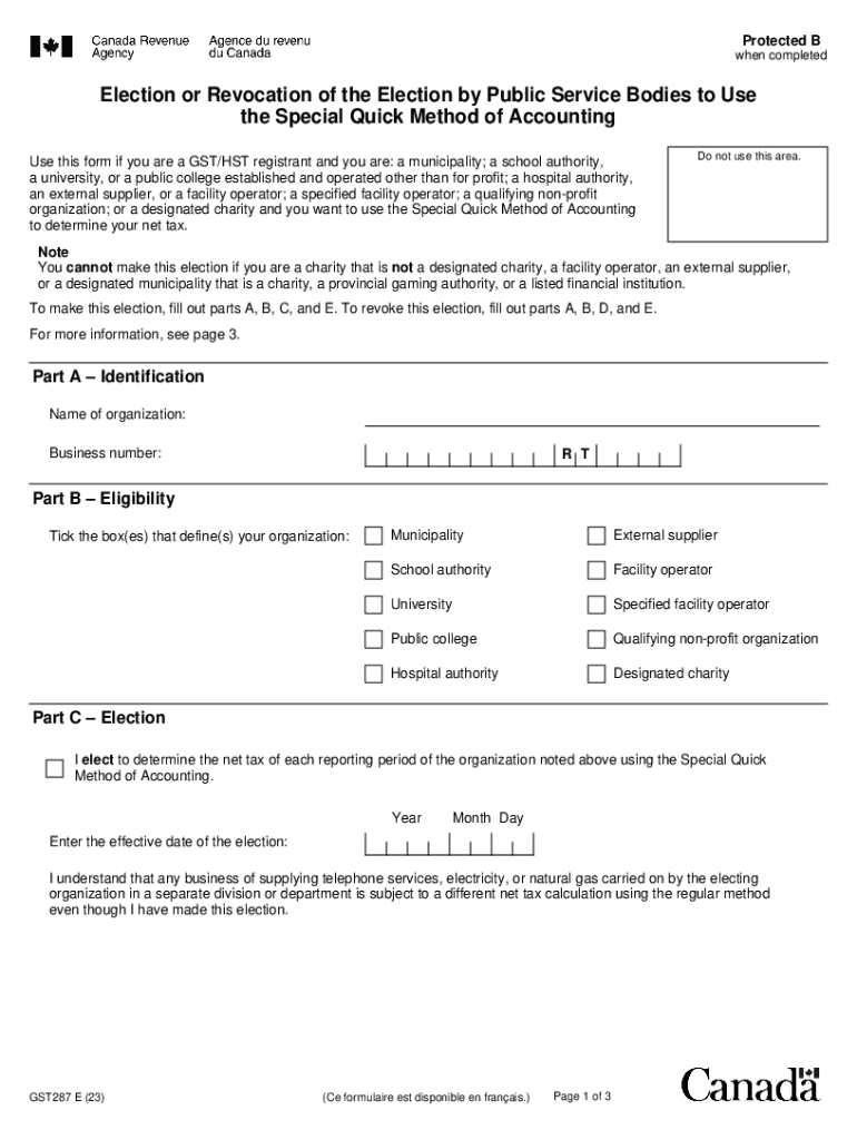 GST287 Election Form for Special Quick Method of Accounting Preview on Page 1