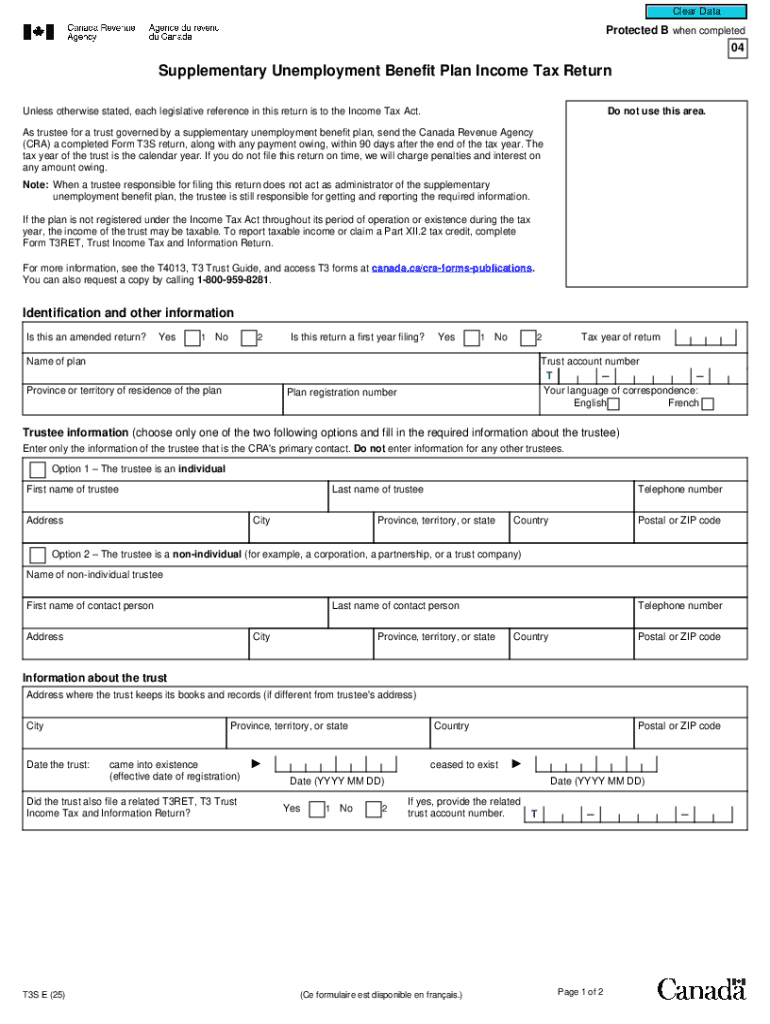 Supplementary Unemployment Benefit Plan Income Tax Return Preview on Page 1