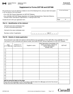 GST288 Form Supplement for GST/HST Rebate Application