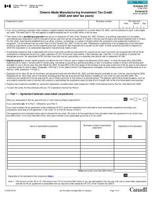 Ontario Made Manufacturing Investment Tax Credit Schedule 572