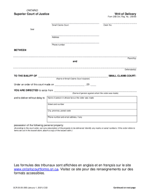 Ontario Writ of Delivery Form 20B