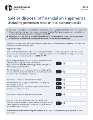 IR3K Financial Arrangement Sale Form