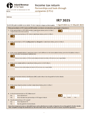 New Zealand Partnership Income Tax Return IR7 2025