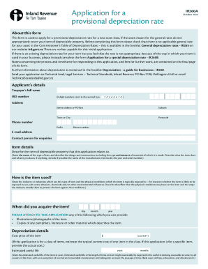 Application for Provisional Depreciation Rate IR260A