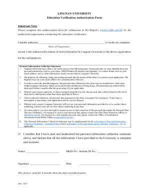 Lingnan University Education Verification Authorization Form