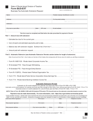 Rhode Island Business Tax Automatic Extension Request