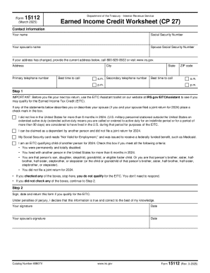 IRS Earned Income Credit Worksheet