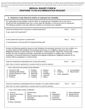 Medical Inquiry Form for Accommodation Request