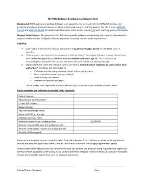 NIH NRSA Childcare Reimbursement Request Form