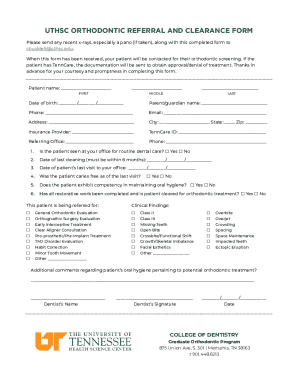 UTHSC Orthodontic Referral and Clearance Form