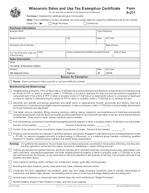 Wisconsin Sales and Use Tax Exemption Certificate
