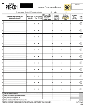 Alabama PTE-CK1 Tax Form 2021