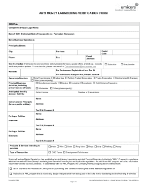 Anti-Money Laundering Verification Form