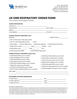 UK DME Respiratory Order Form